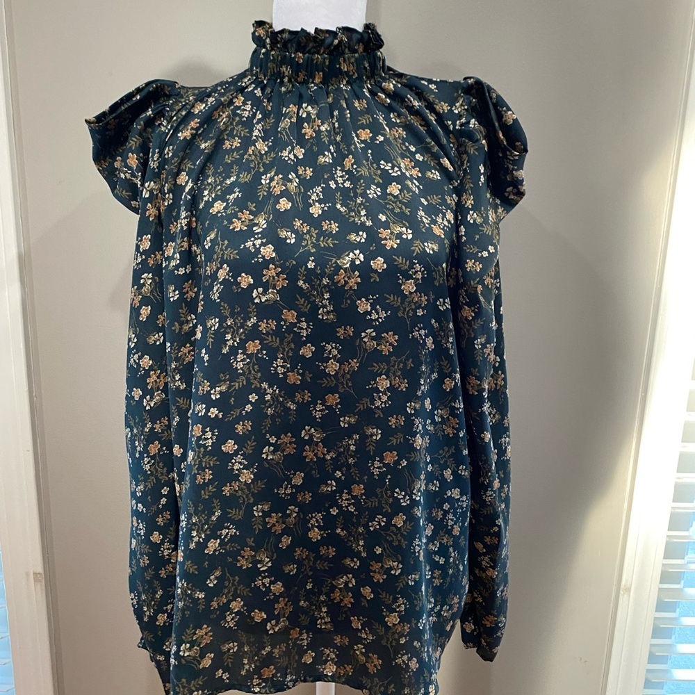 Doe & Rae Blue Ruffled Blouse with Relaxed Fit